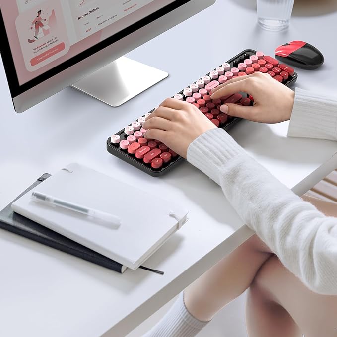 MOFII Wireless Keyboard and Mouse Combo, Retro Full Size Typewriter Keyboard with Number Pad and Sport Car Mouse for PC Computer Desktop Laptop Windows (Black Red Gradient)