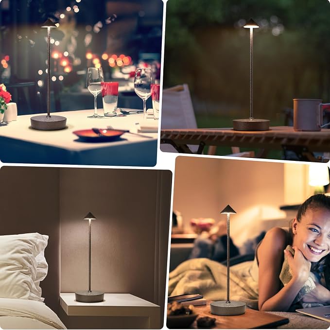 2Pack Rechargeable Cordless Table Lamp, Portable Powered LED Battery 6000mAh Metal USB Desk Lamp, 3 Levels Brightness Light for Restaurants Outdoor (2pack LCE Flower Brown)