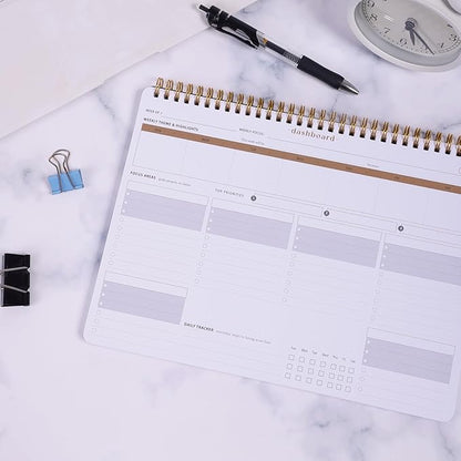 ZERONE CENTRE Productivity Weekly Planner - 54 Sheets Dashboard Spiral Deskpad Has 6 Focus Areas to List Tasks for Goals, Projects, Clients, Academic, or Shopping-Organize Your Daily Work Efficiently