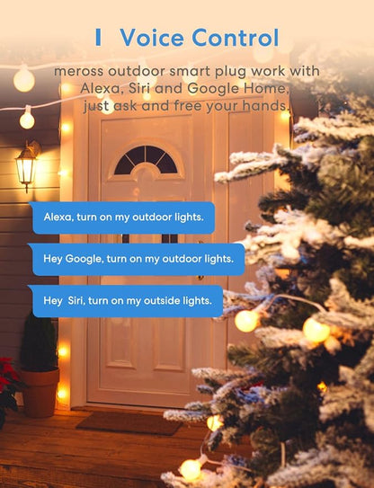 Outdoor Smart Plug, meross Outdoor Wi-Fi Outlet with 3 Independent Sockets Compatible with Apple Homekit, Alexa and SmartThings, Voice & Remote Control, Timer, 2.4 GHz only,Black