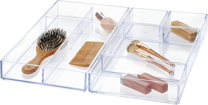 iDesign Clear Drawer Organizer, 8" x 8" x 2" | Pack of 2 | For Silverware | Kitchen Storage | Clarity Collection