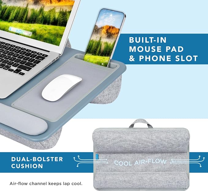 LAPGEAR Home Office Pro Lap Desk with Wrist Rest, Mouse Pad, and Phone Holder - Slate Blue - Fits up to 15.6 Inch Laptops - Style No. 91623