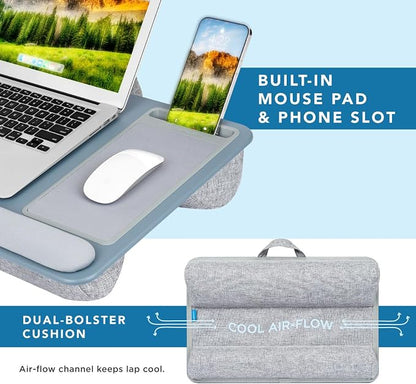 LAPGEAR Home Office Pro Lap Desk with Wrist Rest, Mouse Pad, and Phone Holder - Slate Blue - Fits up to 15.6 Inch Laptops - Style No. 91623