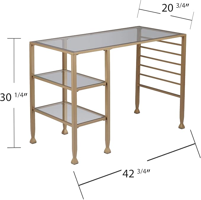SEI Furniture Jaymes Gold Metal/Glass Writing Desk, Soft Gold