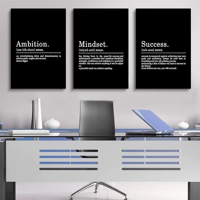 Inspirational Canvas Painting Wall Art -EPHANY ART - Mindset Quotes Prints, Motivational Wall Art Success Framed Entrepreneur Poster Positive Quotes Wall Poster for Home Office Workplace (M-3pcs,24x36inchx3pcs)