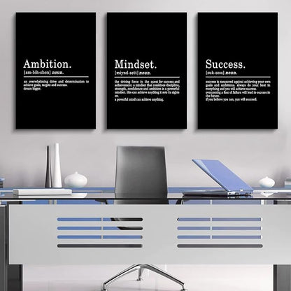 Inspirational Canvas Painting Wall Art -EPHANY ART - Mindset Quotes Prints, Motivational Wall Art Success Framed Entrepreneur Poster Positive Quotes Wall Poster for Home Office Workplace (M-3pcs,24x36inchx3pcs)