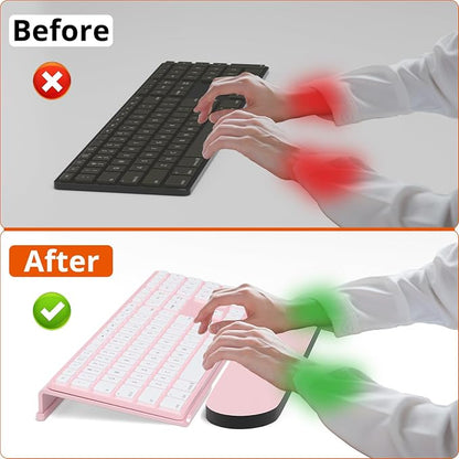 Richboom Ergonomic Computer Keyboard Stand - Acrylic Tilted Computer Keyboard Holder for Easy Typing, Keyboard Riser with Silicone Anti-Slip Case for Office Desk, Home, School, Pink