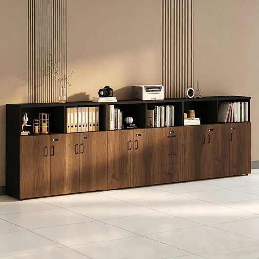 File Cabinet with Password Lock, Wood Lateral Filing Cabinet for Letter/A4 Files, 3 Drawer with Door, Printer Stand with Open Shelves for Home Office