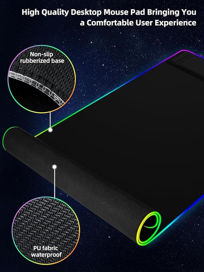 XXL Mouse Pad with Phone Holder - Black, RGB Desk Mat with 15W Fast Charging, LED Gaming Mousepad with 11 Light Colors, Waterproof Non-Slip Pad for Office & Home (Black with PD Adapter)