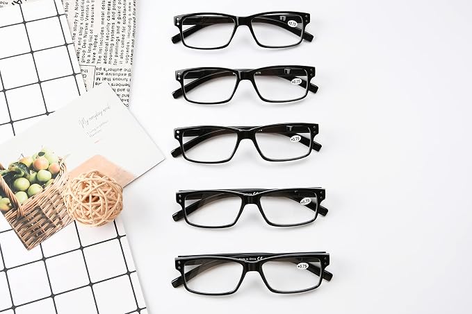 Eyekepper Vintage Reading Glasses for Men - 5 Pack Spring Hinges Classic Readers - Black Frame +3.75