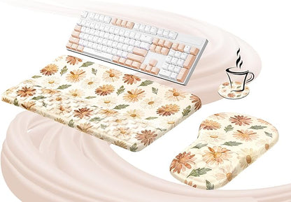 Ospelelf Keyboard Wrist Rest and Mouse Pad Set, Ergonomic Memory Foam Wrist Support, Aesthetic Desk Accessories for Office, Home & Gaming, Relief for Carpal Tunnel & Wrist Pain, Daisy