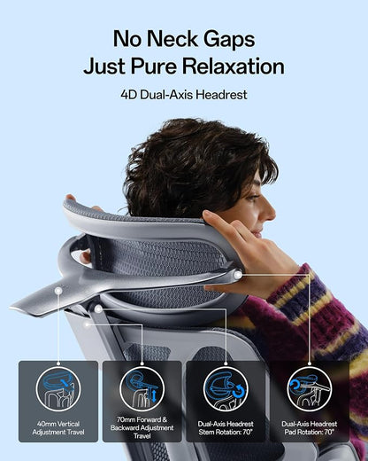 Hbada E3 Pro 2026 Edition Ergonomic Office Chair, Mesh Desk Chair with 3-Zone Floating Lumbar Support, Upgraded 4D Headrest, 720° Armrests, Grey with Footrest