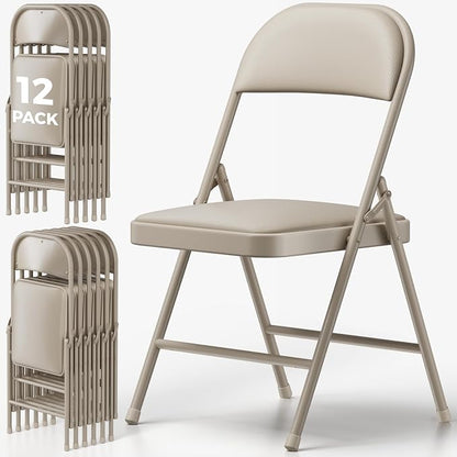 12 Pack Folding Chairs, PU Leather Folding Dining Chairs with Padded Cushion Seat & Back, Indoor Outdoor Folding Chair Set for Home Office, Parties, Events, Wedding, Extra Guest Seating