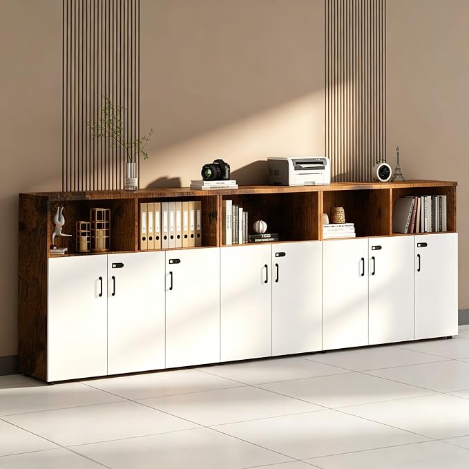 File Cabinet with Password Lock, Wood Lateral Filing Cabinet for Letter/A4 Files, 3 Drawer with Door, Printer Stand with Open Shelves for Home Office