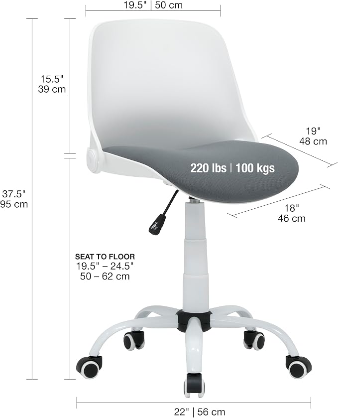Studio Designs Contoured Folding Swivel Task Chair – Ergonomic Desk Chair with Adjustable Height, Folding Back for Compact Storage, Padded Seat – White