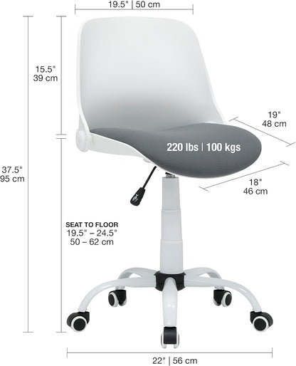 Studio Designs Contoured Folding Swivel Task Chair – Ergonomic Desk Chair with Adjustable Height, Folding Back for Compact Storage, Padded Seat – White