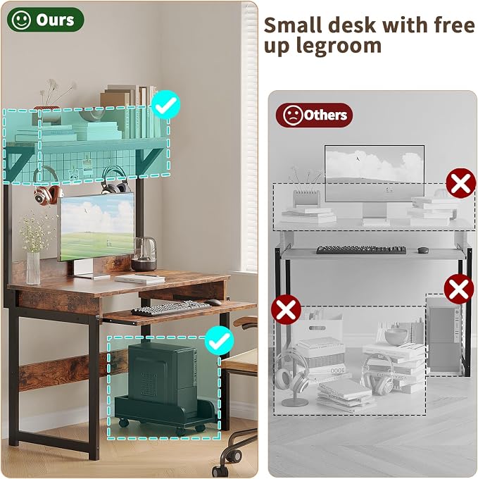 ALISENED 31.5" Small Computer Desk with Hutch, Office Desk Study Table Writing Desk Workstation PC Table for Home Office, Space Saving Design
