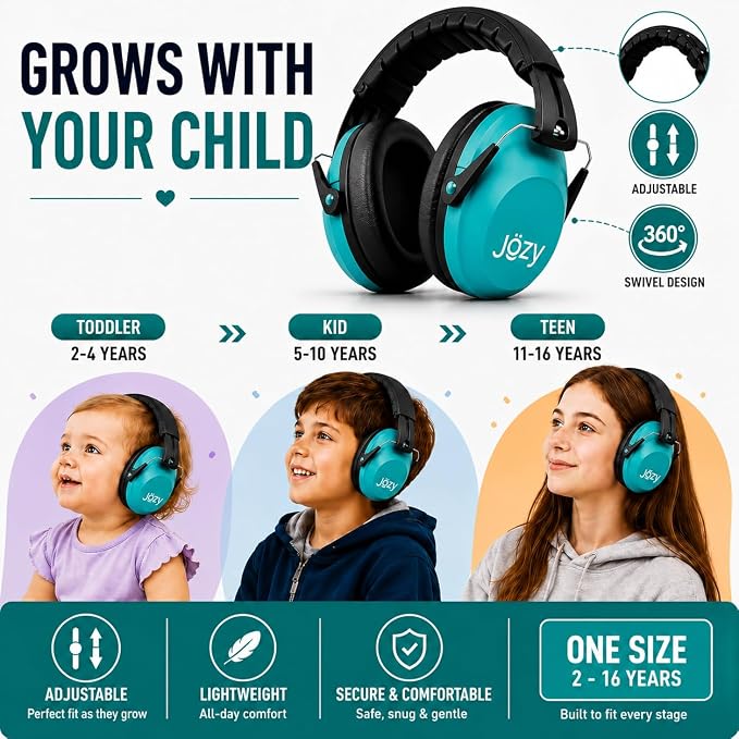 Jozy Noise Canceling Headphones for Kids, SNR 26dB Ear Protection for Autism, Sound Proof Sensory Muffs for Hearing, Concerts