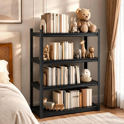 4 Tier Metal Bookshelf, Adjustable Tall Bookcase, Heavy Duty 2400 LBS Modern Deep Book Shelf, Bolt-Free Storage Shelves for Living Room, Home Office, Garage, 14" Wx 12" Dx 44" H