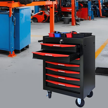 RYH 7 Drawers Rolling Tool Chest - Heavy Duty Mobile Tool Cart with Locking Wheels & Ball Bearing Drawers,30.5" H x 20.9" W x 13" D Garage Tool Storage Cabinet (Black, 7 Drawers)