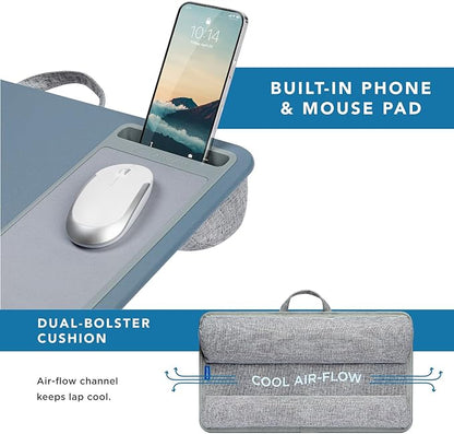 LAPGEAR Home Office Lap Desk with Device Ledge, Mouse Pad, and Phone Holder - Slate Blue - Fits up to 15.6 Inch Laptops - Style No. 91523