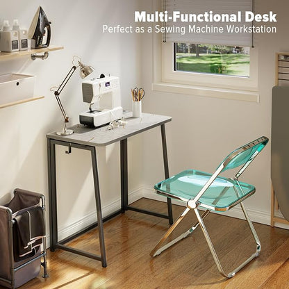 WOHOMO Small Foldable Computer Desk Writing Study Desk Easy Assembly Space-Saving Foldable Laptop Table Writing Workstation for Home Office,Grey