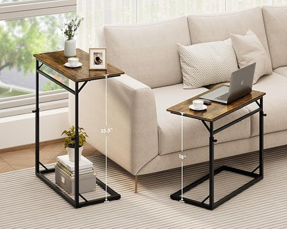 Vagusicc C Shaped End Table, Tall Side Table for Couch, C-Table End Table Adjustable Height Side Tables, Large Surface Sofa Tables TV Tray, Slide Under Couch Tables for Sofa, Living Room,Bedroom,Brown