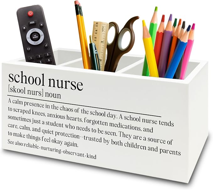 School Nurse Gifts Pen Pencil Holder Organizer for Desk, Nursing Student Gifts, Nursing School Graduation Gift Wooden Box Sign for Office Workplace Desk Tabletop Decorations