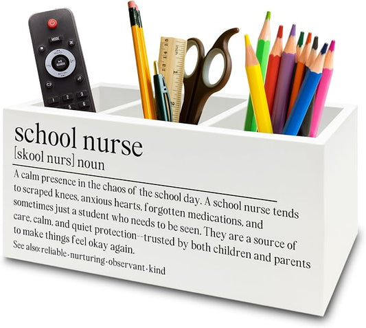 School Nurse Gifts Pen Pencil Holder Organizer for Desk, Nursing Student Gifts, Nursing School Graduation Gift Wooden Box Sign for Office Workplace Desk Tabletop Decorations