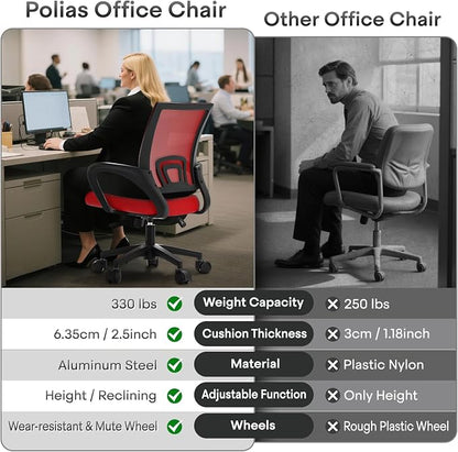 Ergonomic Office Chair, Breathable Mesh Computer Desk Chair | with Lumbar Support & Armrest, Rolling Swivel Adjustable Tilt Lock for Home Office/Gaming, Bedroom Study, Red