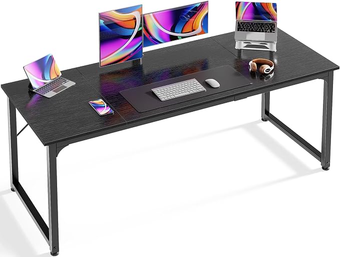 Huuger Modern Simple Office Desk, 63 Inch, Gaming & Writing Desk with Storage, Large Legroom, Metal Frame, Black