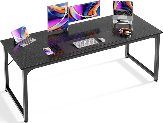 Huuger Modern Simple Office Desk, 63 Inch, Gaming & Writing Desk with Storage, Large Legroom, Metal Frame, Black