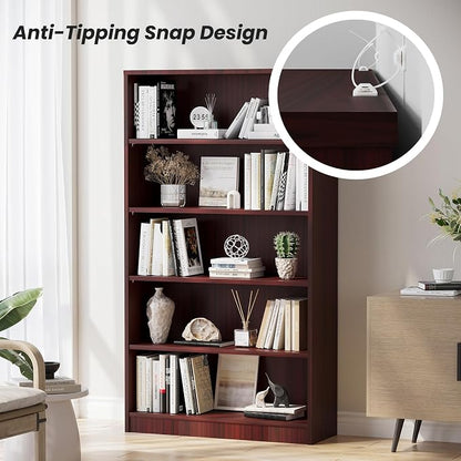 Farini 60 Inch Tall Bookcase,5 Shelf Bookshelves,Adjustable Bookshelf for Home Office,Mahogany