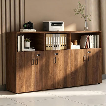 File Cabinet with Password Lock, Wood Lateral Filing Cabinet for Letter/A4 Files, 3 Drawer with Door, Printer Stand with Open Shelves for Home Office