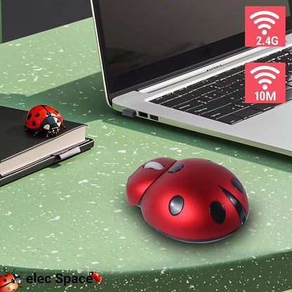 elec Space Wireless Mouse for Laptop & Kids, Cute Ladybug Shape Ergonomic Mouse with Case, Cordless for Laptop, PC, Mac & Notebook (Red)