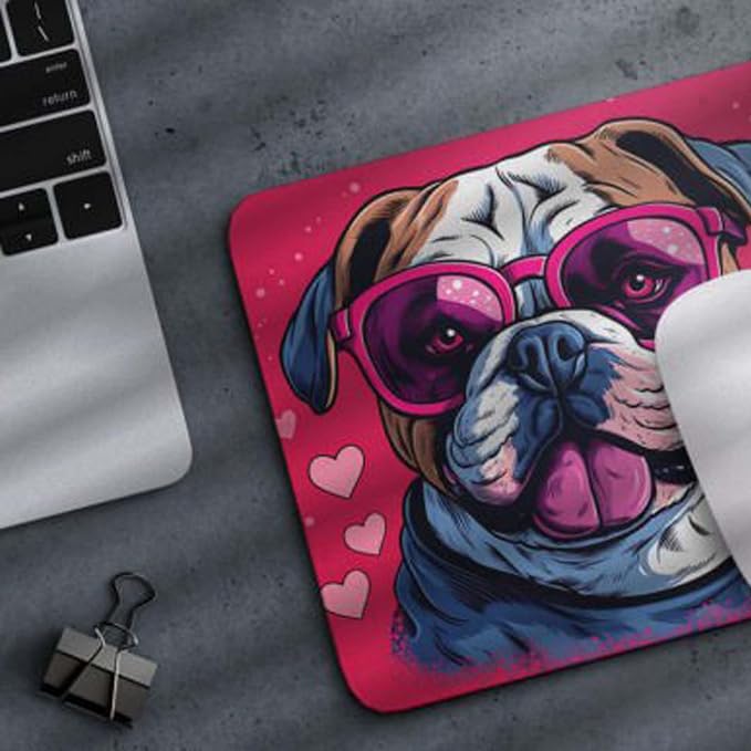 Pink Mousepad Glamour Dog Bulldog Mouse Pad for Home Office Gaming Working Desk Computer Desktop Accessories Non-Slip Rubber Mousepad for Dog Lovers