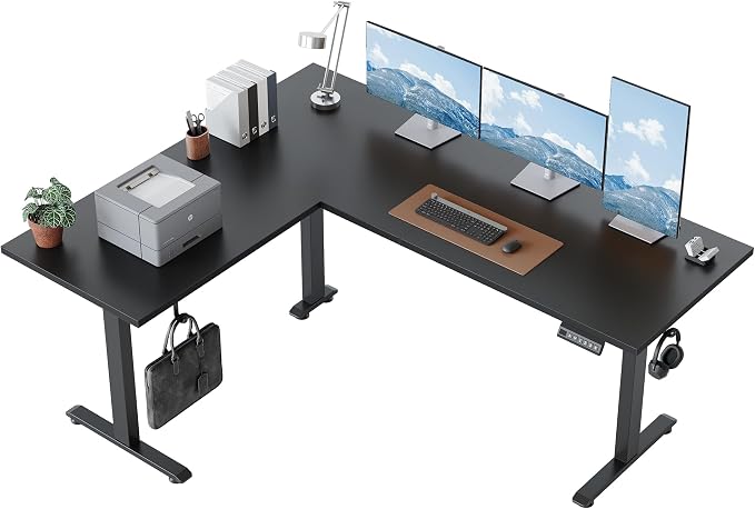 Klicelor L Shaped Standing Desk 63 x 48 Inch, Electric Height Adjustable Corner Desk for Home Office Workstation, Ergonomic Sit to Stand Computer Table with Memory Controller, Black