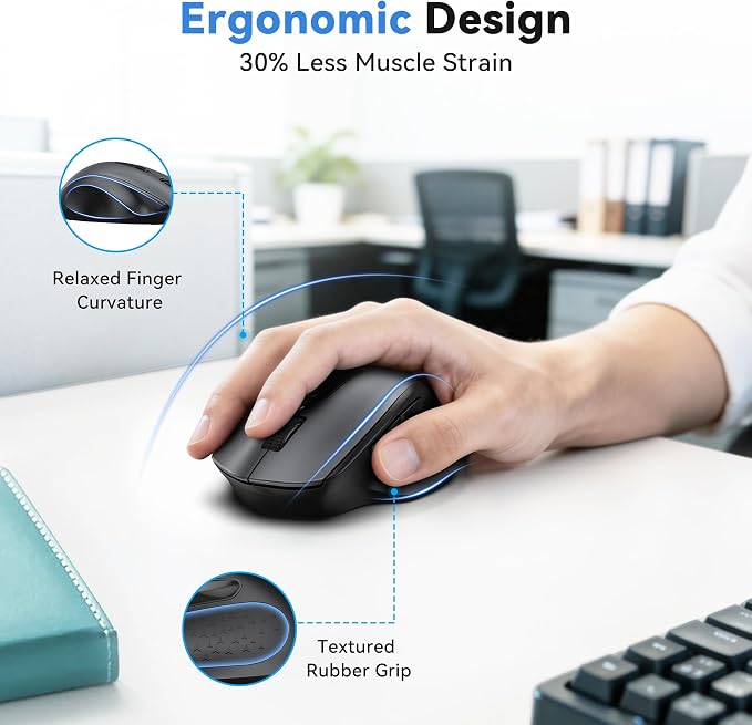 TECKNET Wireless Mouse for Laptop, (BT5.2/3.0 & 2.4G) Bluetooth Wireless Mouse, Silent Click, 5-Level Adjustable DPI, Ergonomic Portable Computer Mice for Laptop, PC, MacBook, Chromebook