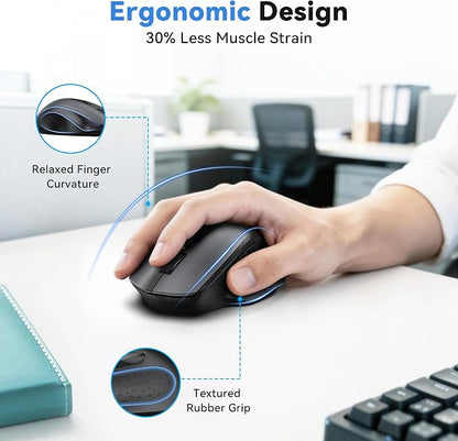 TECKNET Wireless Mouse for Laptop, (BT5.2/3.0 & 2.4G) Bluetooth Wireless Mouse, Silent Click, 5-Level Adjustable DPI, Ergonomic Portable Computer Mice for Laptop, PC, MacBook, Chromebook