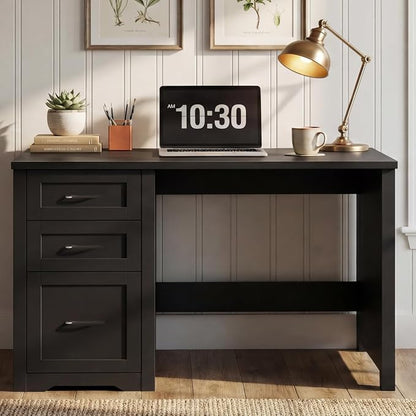 Vabches Farmhouse 47” Executive Desk with File Drawer, Mutual Installation Rustic Computer Desk with 2 Storage Drawers,Office Home Workstation for Work Study Writing, Black