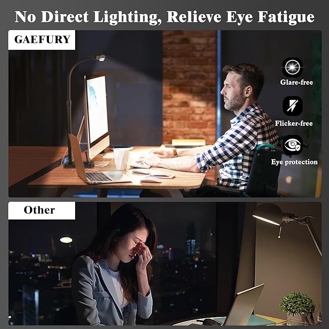 GAEFURY LED Desk Lamp for Home Office, 24W Bright Desk Lamp with Phone Holder Base - 25 Lighting Modes Eye-Caring Desk Light Adjustable Gooseneck Lamp for Workbench Drafting Reading Study