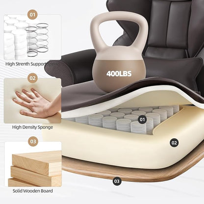 7-Point Massage Office Chair,Heated Manageral Chair,Ergonomic Executive Chair with Footrest,Adjustable Armrest，Computer Chair for Offices, Study Room,Gaming Spaces,Brown