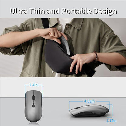 Wireless Mouse for Chromebook, Laptop, PC, Macbook, Slim Portable Optical Computer Mouse with USB Mini Receiver, Quiet Click, 2400 DPI, 2.4GHz Cordless Silent Travel Mobile mice -Space Gray & Black
