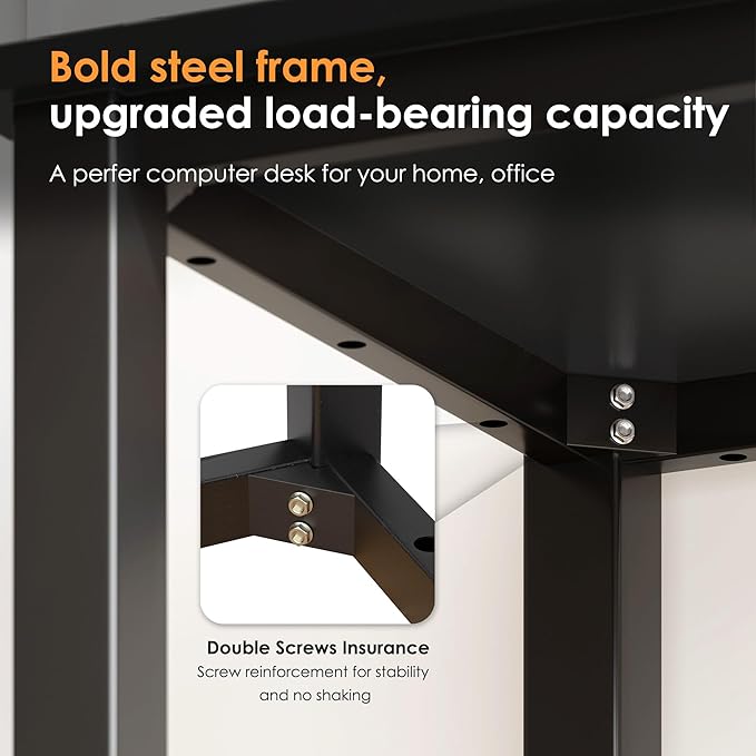 Need Computer Desk, 47 inch Home Office Desk, Modern Simple Style Home Office Gaming Desk, Basic Writing Table for Study Student, Black Metal Frame, Black Table Top