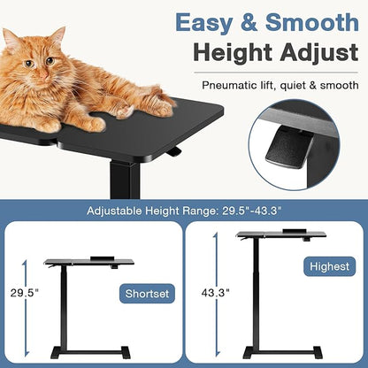 Small Standing Desk Rolling Table Adjustable Height, Laptop Mobile Stand with Wheels, Portable Computer Workstation with Tiltable Desktop for Teacher Classroom Home Office, Black