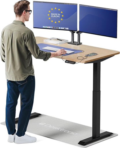 Desktronic HomeOne Standing Desk 54x28 — Ergonomic Sit Stand Home Office Desk, Made in Europe, Electric Dual Motor Height Adjustable, USB & USB-C Charging, Wobble-Free, Touchscreen, 3 Memory Presets