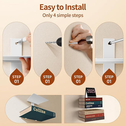 Professional Invisible Floating Book Shelves for Wall, 4 Tier Vertical Spine Book Tower Hanging Bookshelves, Wall Mounted & Space Saving, Heavy Duty Metal Book Organizer for Home Office, 2 Pack Black