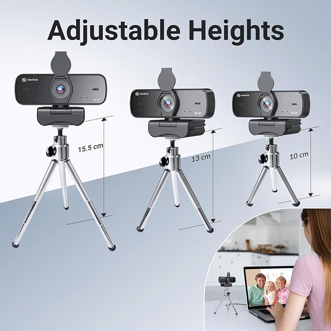 4K Webcam for PC with Fast Autofocus and Sony Sensor, Dual Noise-Reduction Microphones, Auto Light Correction, 4K 30FPS UHD, 77° FOV USB Webcam with Tripod for Zoom, Teams, Mac and Streaming