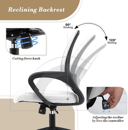 Athena Collection Computer Office Chair Set of 2, Ergonomic Desk Chair with Rolling Wheels, Mesh Back Support and Height Adjustable, Small and Comfy for Home Office, Study, White