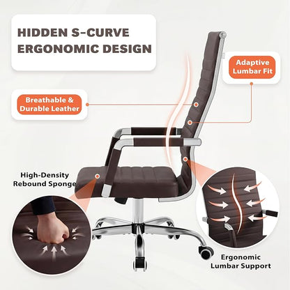 Furmax Ribbed Office Chair High Back PU Leather Executive Conference Chair Adjustable Swivel Chair with Arms (Bicolor Retro Brown)